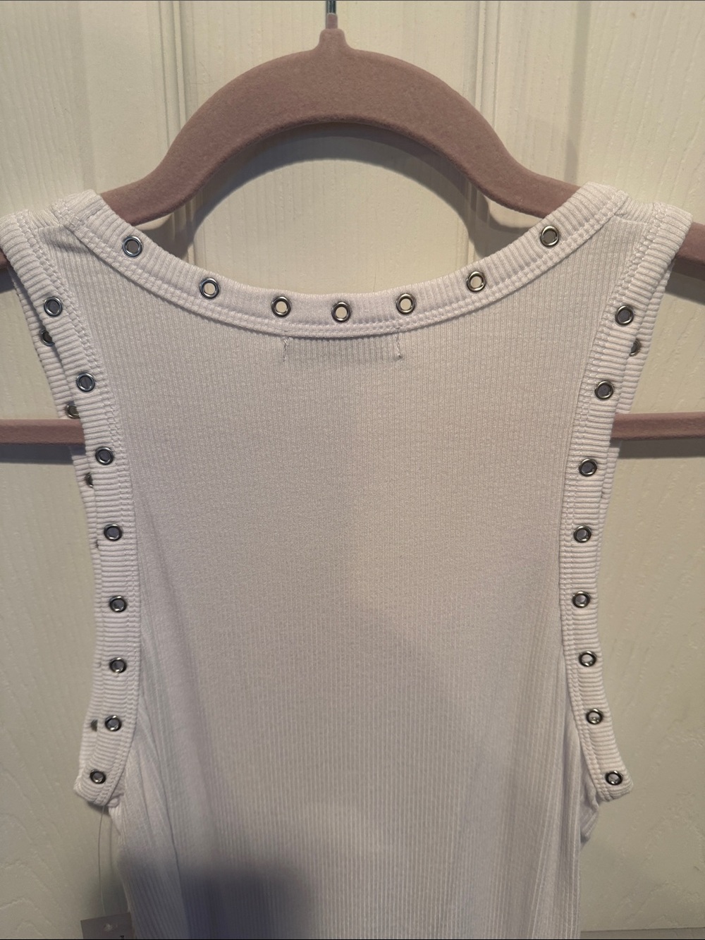 Sweet Romeo White Ribbed Tank with Silver Studs - Picture 7 of 7